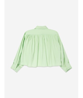 MM6 Maison Margiela Kids Cropped Poplin Pleated Back Shirt in Green pas chere