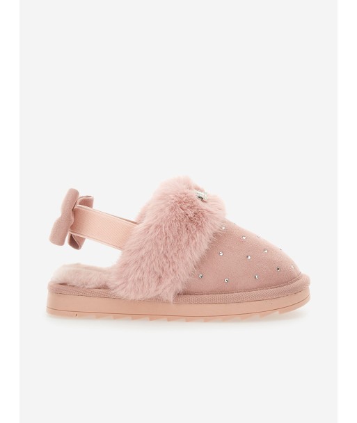 Monnalisa Girls Suede Slippers With Rhinestones in Pink hantent personnes