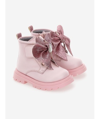 Monnalisa Girls Leather Glitter Bow Boots in Pink vente chaude votre 