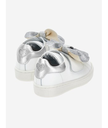 Monnalisa Girls Leather Bow Trainers in Ivory le des métaux précieux