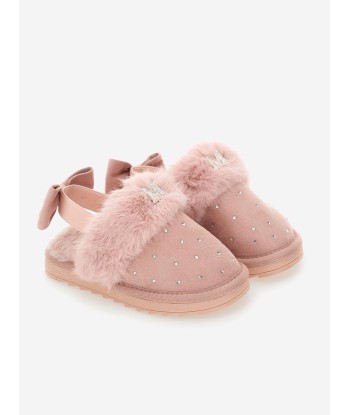 Monnalisa Girls Suede Slippers With Rhinestones in Pink hantent personnes