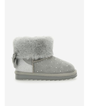 Monnalisa Girls Suede Rhinstone Boots in Grey de France