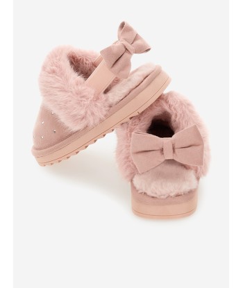 Monnalisa Girls Suede Slippers With Rhinestones in Pink hantent personnes