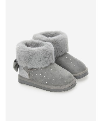 Monnalisa Girls Suede Rhinstone Boots in Grey de France