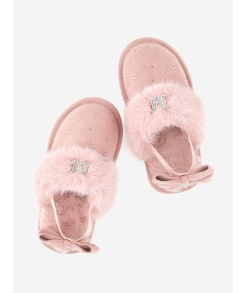 Monnalisa Girls Suede Slippers With Rhinestones in Pink hantent personnes