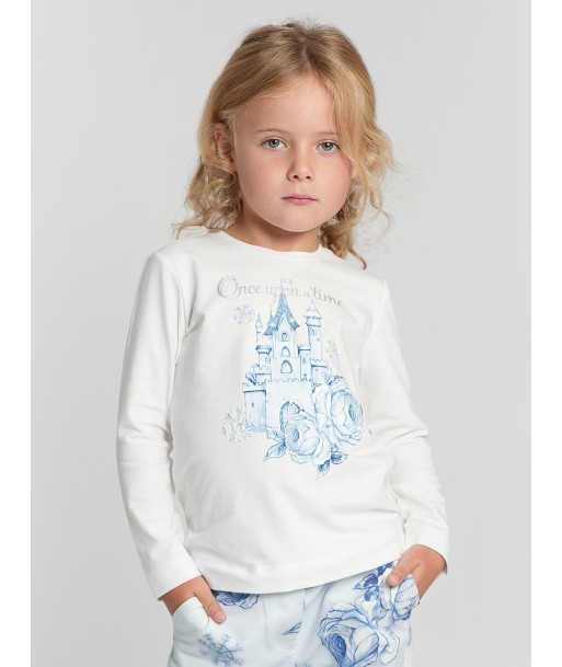 Monnalisa Girls Long Sleeve Frozen Castle T-Shirt in White votre