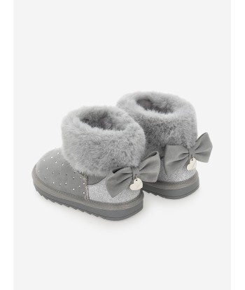 Monnalisa Girls Suede Rhinstone Boots in Grey de France