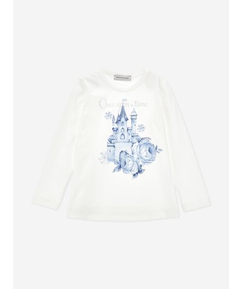 Monnalisa Girls Long Sleeve Frozen Castle T-Shirt in White votre