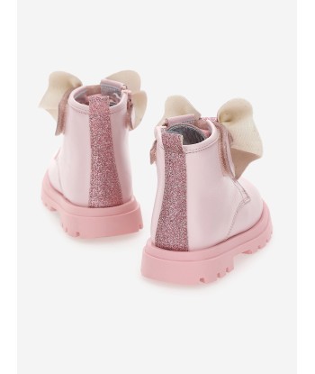 Monnalisa Girls Leather Glitter Bow Boots in Pink vente chaude votre 