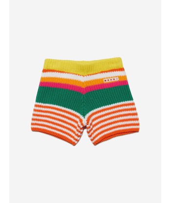 MARNI Girls Striped Knitted Shorts in Orange pas cher 