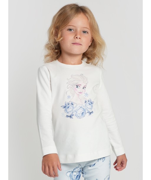 Monnalisa Girls Long Sleeve Elsa T-Shirt in White la livraison gratuite