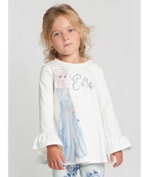 Monnalisa Girls Elsa Maxi T-Shirt in White brillant des détails fins