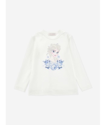 Monnalisa Girls Long Sleeve Elsa T-Shirt in White la livraison gratuite