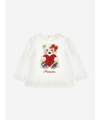 Monnalisa Girls Long Sleeve Teddy T-Shirt in White store