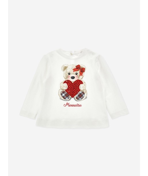 Monnalisa Girls Long Sleeve Teddy T-Shirt in White store