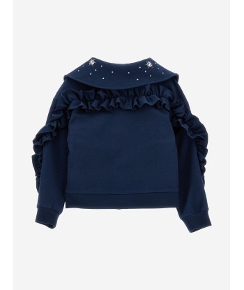 Monnalisa Girls Ruffle Zip Up Top in Navy Dans la société mordern