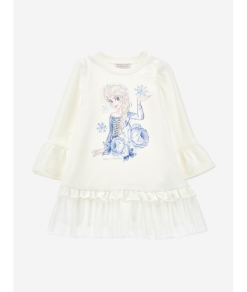 Monnalisa Girls Elsa Jersey Dress In Ivory livraison gratuite