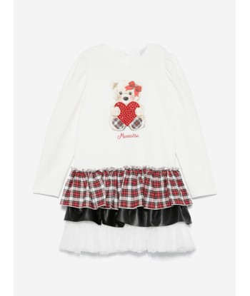 Monnalisa Girls Teddy Heart Dress in White de pas cher