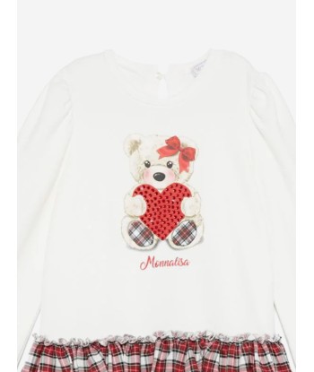 Monnalisa Girls Teddy Heart Dress in White de pas cher