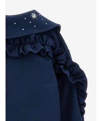 Monnalisa Girls Ruffle Zip Up Top in Navy Dans la société mordern