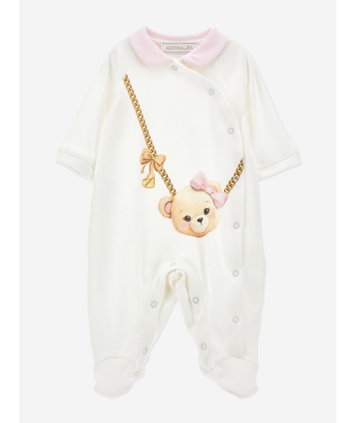 Monnalisa Baby Girls Teddy Bag Babygrow in White Les êtres humains sont 