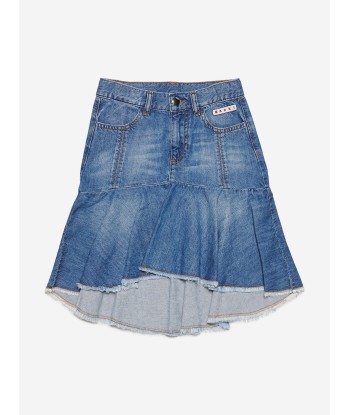 MARNI Girls Raw Cut Denim Skirt in Blue Comment ça marche