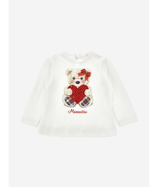 Monnalisa Baby Girls Long Sleeve Teddy T-Shirt in White ou a consommer sur place