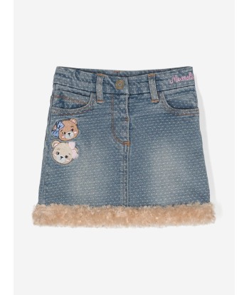 Monnalisa Baby Girls Bear Denim Skirt in Blue à prix réduit toute l'année