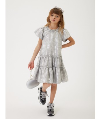 Monnalisa Girls Houndstooth Jacquard Dress in Silver Les magasins à Paris et en Île-de-France