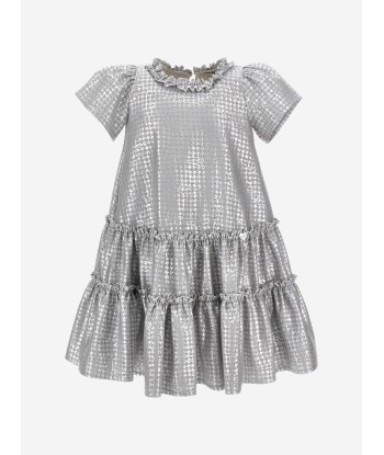 Monnalisa Girls Houndstooth Jacquard Dress in Silver Les magasins à Paris et en Île-de-France