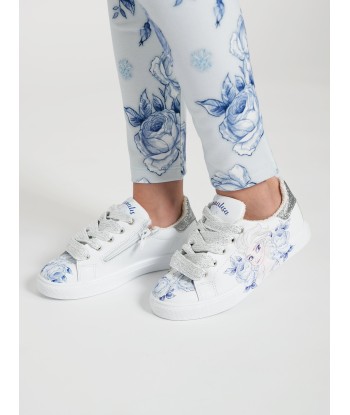 Monnalisa Girls Leather Frozen Trainers in White de la marque