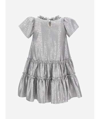 Monnalisa Girls Houndstooth Jacquard Dress in Silver Les magasins à Paris et en Île-de-France