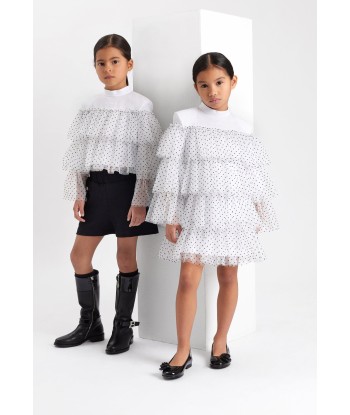 Balmain Girls Tiered Tulle Dress in White les ctes