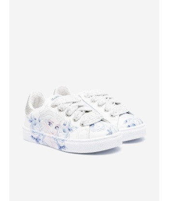 Monnalisa Girls Leather Frozen Trainers in White de la marque