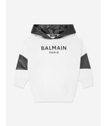 Balmain Boys Paris Logo Hoodie in White les muscles