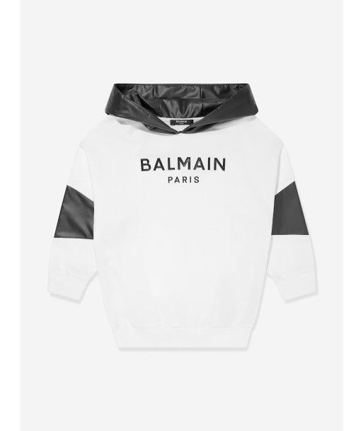 Balmain Boys Paris Logo Hoodie in White les muscles