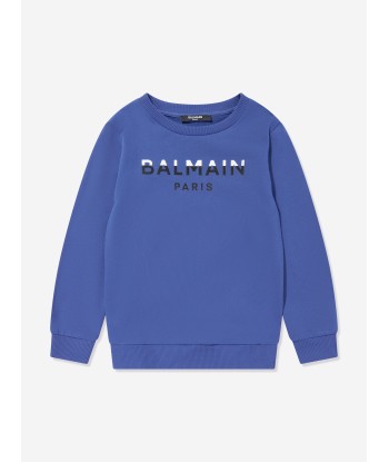 Balmain Boys Paris Logo Sweatshirt in Blue pas cher 