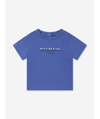 Balmain Baby Boys Paris Logo T-Shirt in Blue Venez acheter