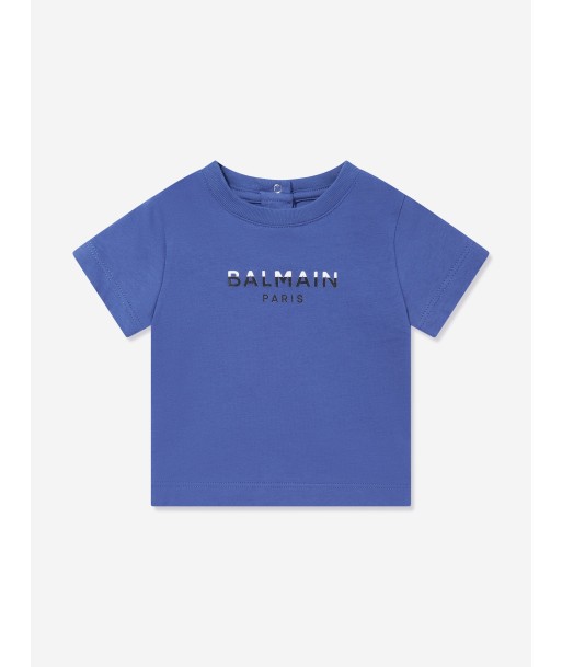 Balmain Baby Boys Paris Logo T-Shirt in Blue Venez acheter