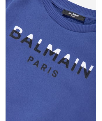 Balmain Boys Paris Logo Sweatshirt in Blue pas cher 