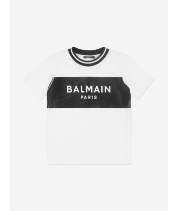 Balmain Boys Paris Logo T-Shirt in White Paris Déstockage Promo