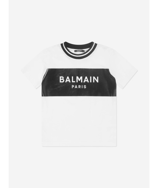 Balmain Boys Paris Logo T-Shirt in White Paris Déstockage Promo