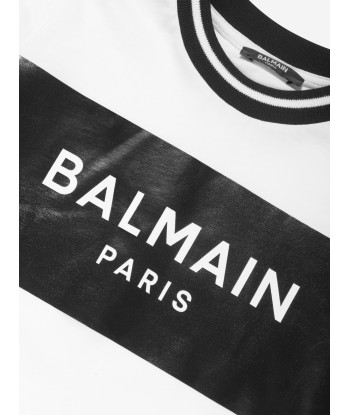 Balmain Boys Paris Logo T-Shirt in White Paris Déstockage Promo