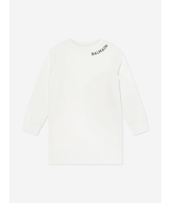 Balmain Girls Logo Sweater Dress in Ivory En savoir plus