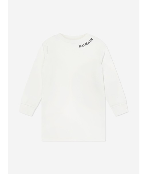 Balmain Girls Logo Sweater Dress in Ivory En savoir plus