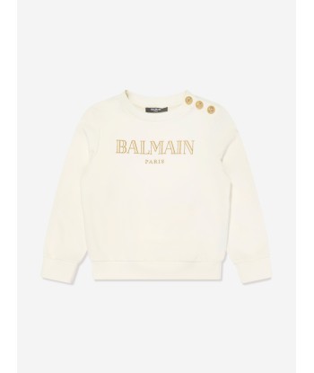 Balmain Girls Paris Logo Sweatshirt in Ivory Fin de série