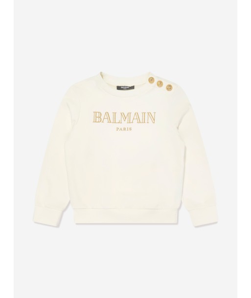 Balmain Girls Paris Logo Sweatshirt in Ivory Fin de série