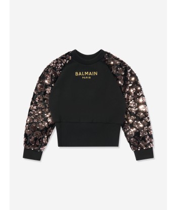 Balmain Girls Sequin Sleeve Sweatshirt in Black pas cheres