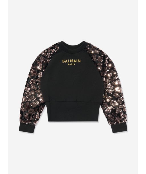 Balmain Girls Sequin Sleeve Sweatshirt in Black pas cheres