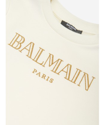 Balmain Girls Paris Logo Sweatshirt in Ivory Fin de série